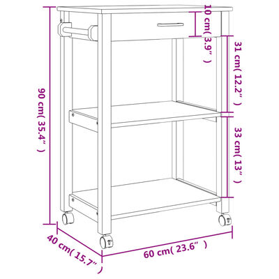 vidaXL Chariot de cuisine MONZA 60x40x90 cm bois massif de pin