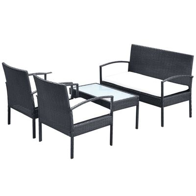 vidaXL Salon de jardin 4 pcs avec coussins Résine tressée Noir