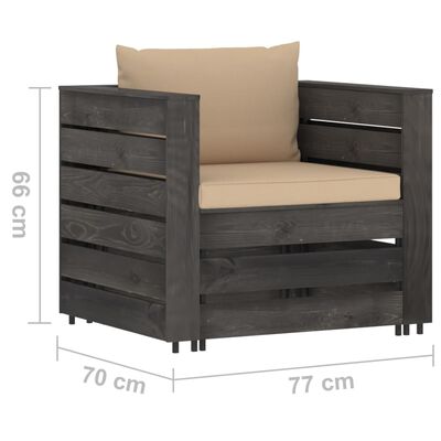 vidaXL Salon de jardin 2 pcs avec coussins Bois imprégné de gris