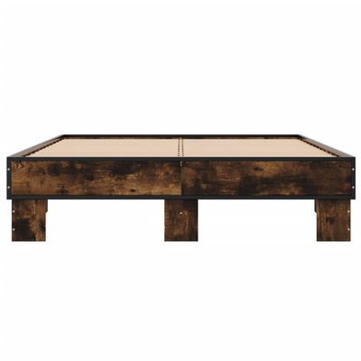 vidaXL Cadre de lit chêne fumé 135x190 cm bois d'ingénierie et métal