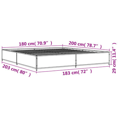 vidaXL Cadre de lit chêne marron 180x200 cm bois d'ingénierie et métal