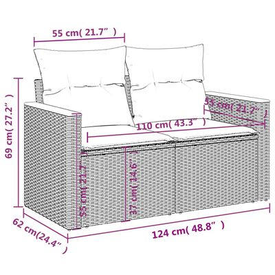 vidaXL Salon de jardin avec coussins 7 pcs gris résine tressée