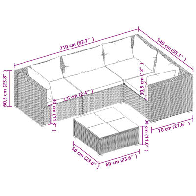 vidaXL Salon de jardin 5 pcs avec coussins résine tressée gris