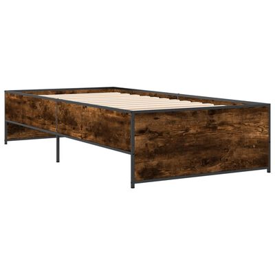 vidaXL Cadre de lit chêne fumé 100x200 cm bois d'ingénierie et métal