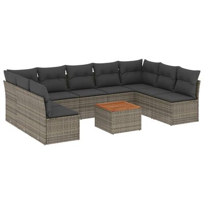 vidaXL Salon de jardin avec coussins 10 pcs gris résine tressée