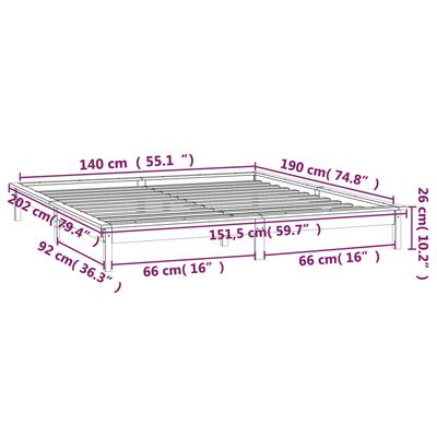 vidaXL Cadre de lit à LED 140x190 cm bois massif