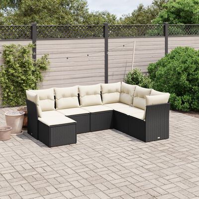 vidaXL Salon de jardin 7 pcs avec coussins noir résine tressée