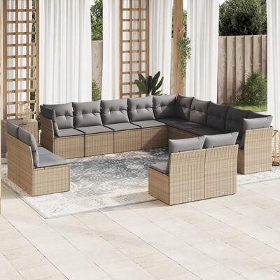 vidaXL Salon de jardin avec coussins 12 pcs beige résine tressée