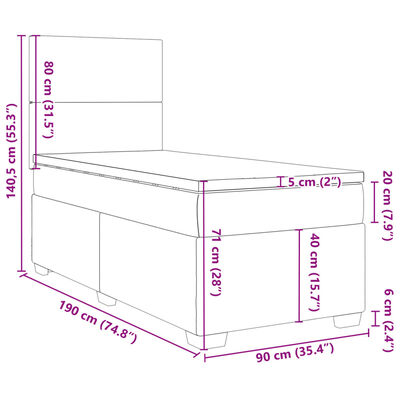 vidaXL Sommier à lattes de lit et matelas Gris foncé 90x190 cm Velours