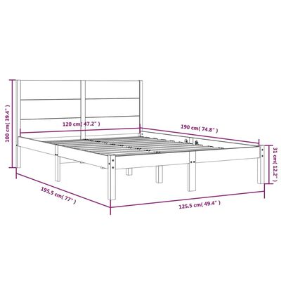 vidaXL Cadre de lit Marron miel Bois massif 120x190 cm Petit Double