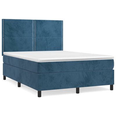 vidaXL Sommier à lattes de lit et matelas Bleu foncé 140x190cm Velours