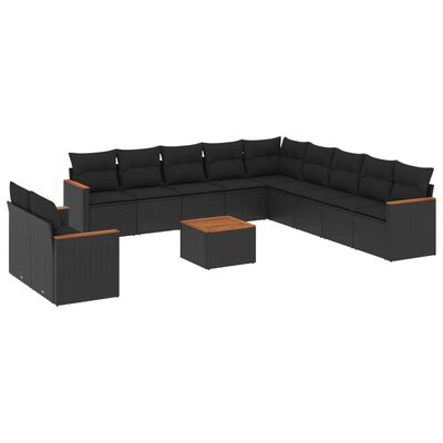 vidaXL Salon de jardin 12 pcs avec coussins noir résine tressée