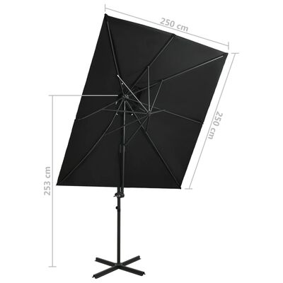 vidaXL Parasol de jardin en porte-à-faux à double toit noir 250x250 cm