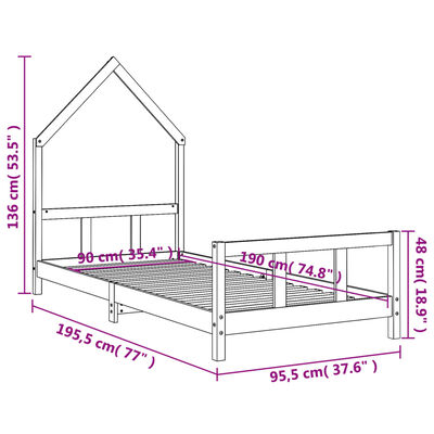 vidaXL Cadre de lit pour enfants blanc 90x190 cm bois de pin massif