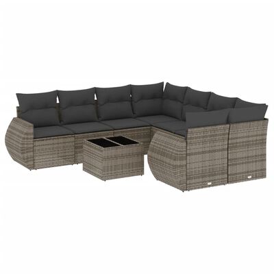 vidaXL Salon de jardin 9 pcs avec coussins gris résine tressée