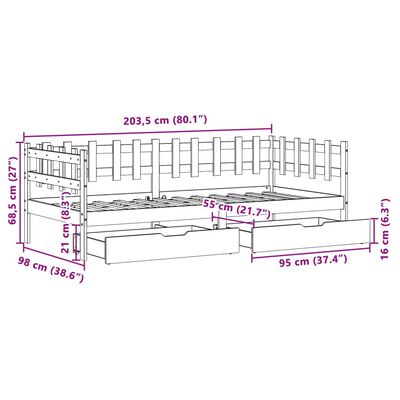 vidaXL Lit de jour avec tiroirs sans matelas 90x200 cm bois massif