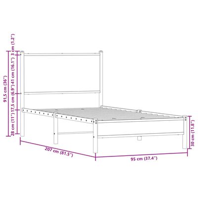 vidaXL Cadre de lit en métal avec tête de lit chêne marron 90x200 cm