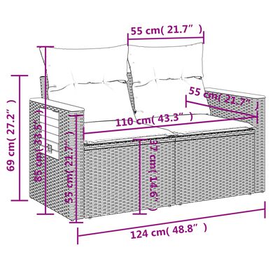 vidaXL Salon de jardin 6 pcs avec coussins noir résine tressée