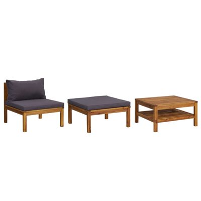 vidaXL Salon de jardin 3 pcs avec coussins gris foncé Bois d'acacia