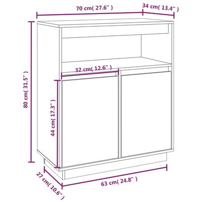 vidaXL Buffet Noir 70x34x80 cm Bois massif de pin