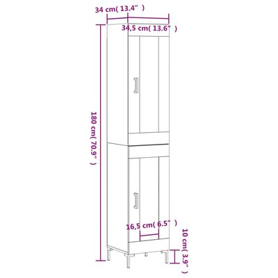 vidaXL Buffet haut Chêne fumé 34,5x34x180 cm Bois d'ingénierie