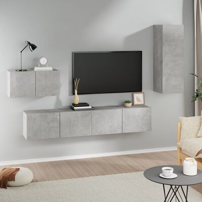 vidaXL Ensemble de meubles TV 4 pcs Gris béton Bois d'ingénierie