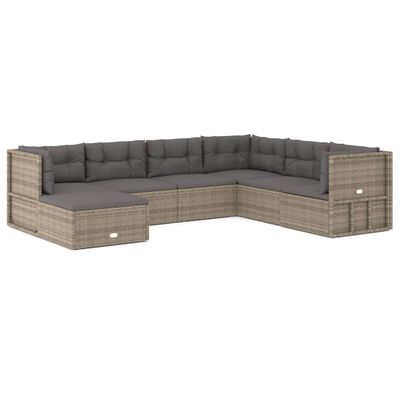 vidaXL Salon de jardin 7 pcs avec coussins Gris Résine tressée