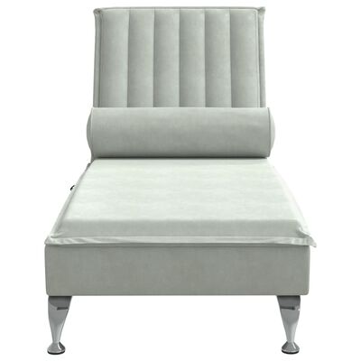 vidaXL Chaise longue de massage avec traversin gris clair velours