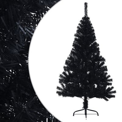 vidaXL Demi sapin de Noël artificiel avec support Noir 150 cm PVC