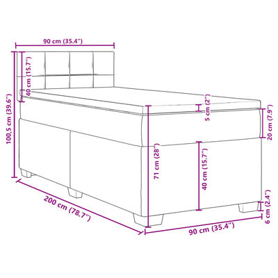 vidaXL Sommier à lattes de lit et matelas Gris clair 90x200 cm Velours