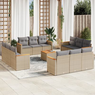 vidaXL Salon de jardin et coussins 13 pcs mélange beige résine tressée