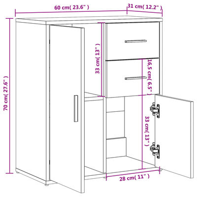 vidaXL Buffet gris béton 60x31x70 cm bois d'ingénierie