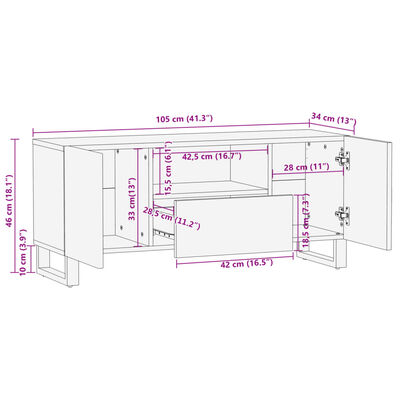 vidaXL Meuble TV 100x34x46 cm bois massif de manguier