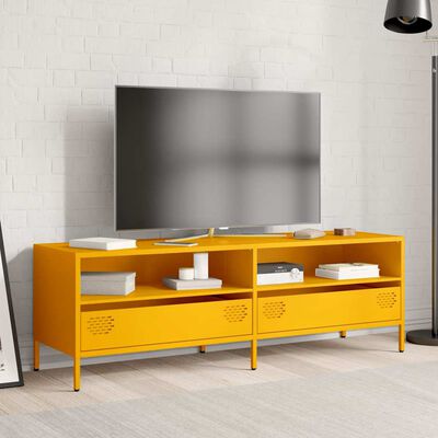 vidaXL Meuble TV jaune moutarde 135x39x43,5 cm acier laminé à froid