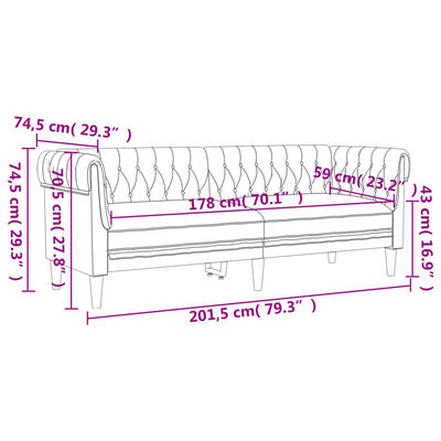 vidaXL Canapé Chesterfield 3 places lin