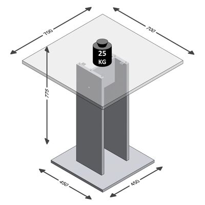 FMD Table à manger 70 cm Blanc