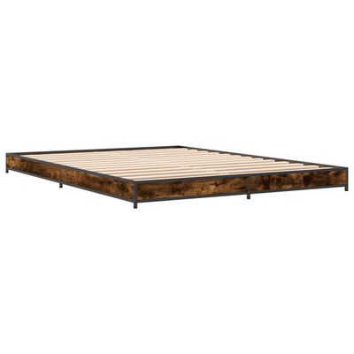 vidaXL Cadre de lit chêne fumé 140x190 cm bois d'ingénierie et métal