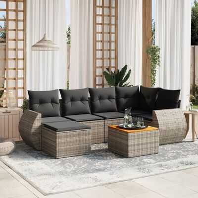 vidaXL Salon de jardin avec coussins 7 pcs gris résine tressée