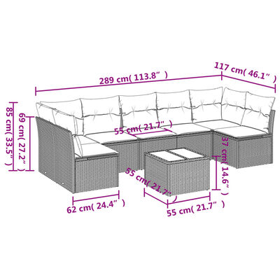 vidaXL Salon de jardin 8 pcs avec coussins gris clair résine tressée