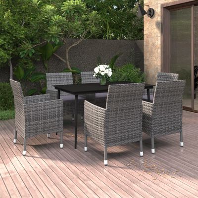 vidaXL Ensemble à manger de jardin coussins 7 pcs Résine tressée Verre