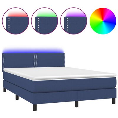 vidaXL Sommier à lattes de lit avec matelas LED Bleu 140x200 cm Tissu