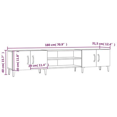 vidaXL Meuble TV chêne fumé 180x31,5x40 cm bois d'ingénierie