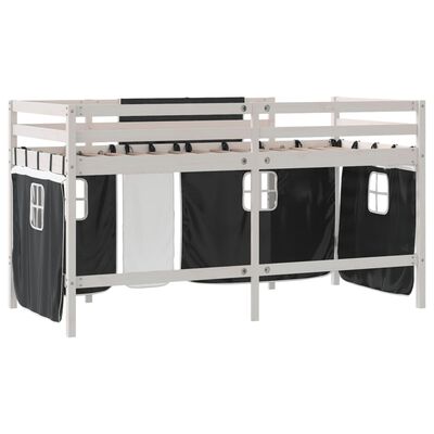 vidaXL Lit mezzanine enfants et rideaux blanc/noir 90x190cm pin massif