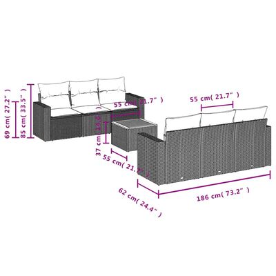 vidaXL Salon de jardin 7 pcs avec coussins noir résine tressée