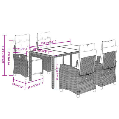 vidaXL Ensemble à manger de jardin coussins 5pcs Noir Résine tressée