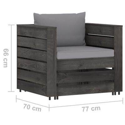 vidaXL Salon de jardin 2 pcs avec coussins Bois imprégné de gris