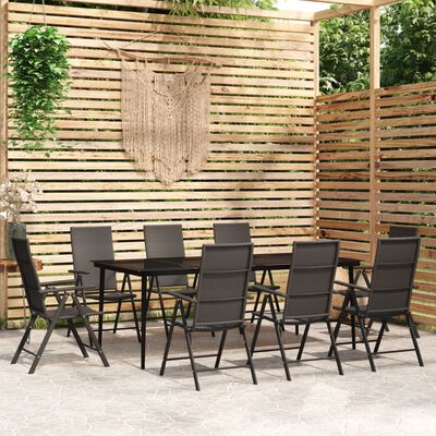 vidaXL Ensemble à manger de jardin 9 pcs Noir