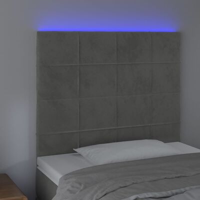 vidaXL Tête de lit à LED Gris clair 100x5x118/128 cm Velours