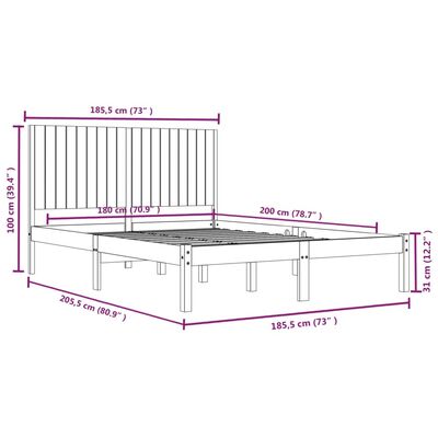 vidaXL Cadre de lit bois massif 180x200 cm super king