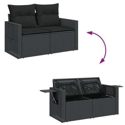 vidaXL Salon de jardin 9 pcs avec coussins noir résine tressée